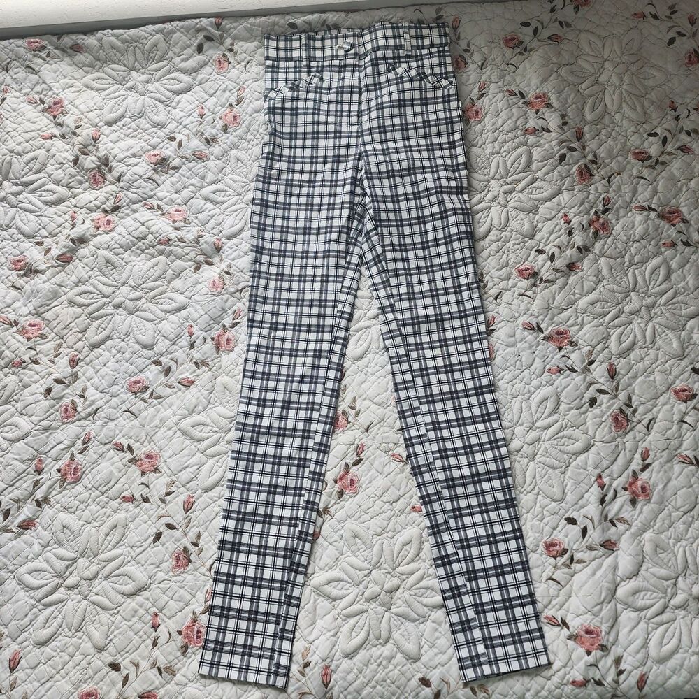 Primark Plaid Skinny Pants Size 2 Womens Black White Checkered Stretch Jeggings